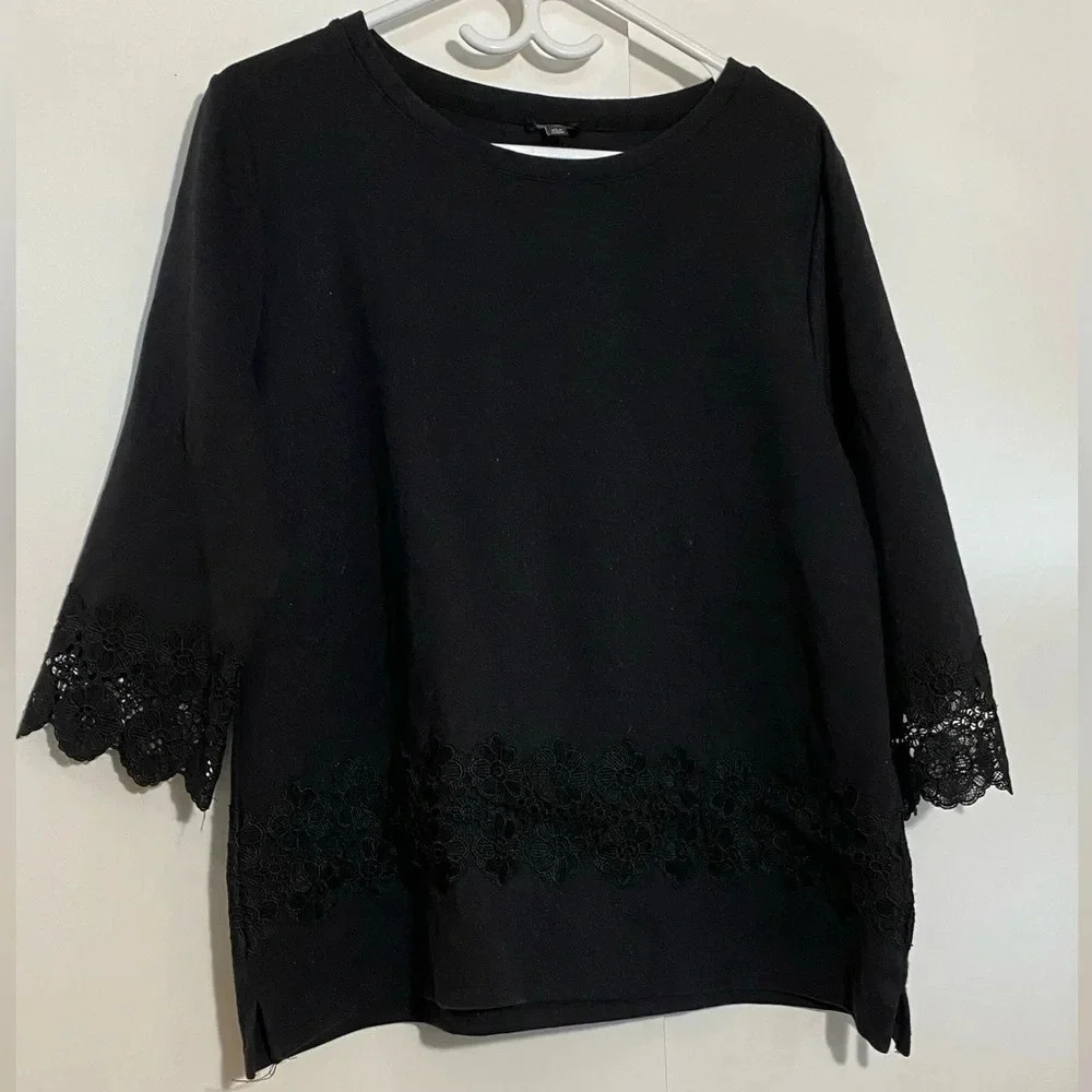 - Talbots women’s black scalloped sleeve whitchy black floral lace goth XLP